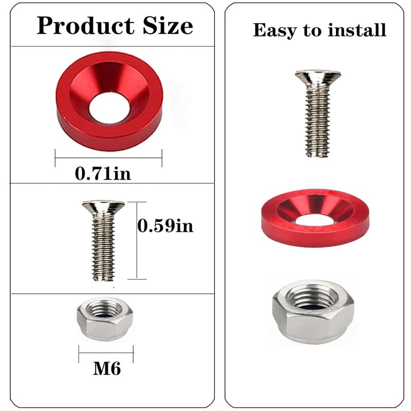 LUYEJKO Engine Dress up Kit, 40 PCS Bumper Fender Washers ，M6 Dress up Bolts (Red) - Image 2